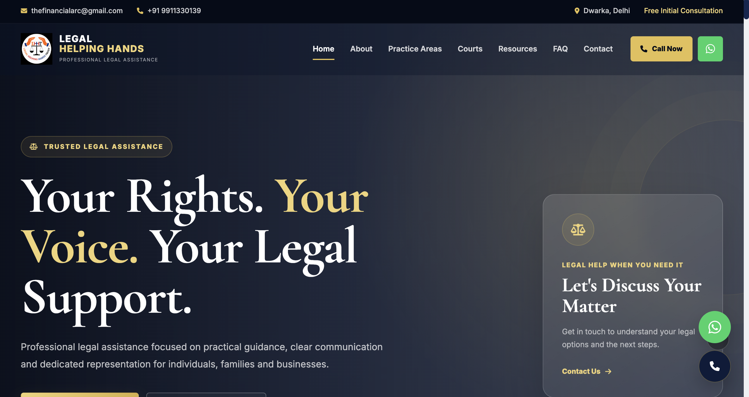 Legal Helping Hands website homepage